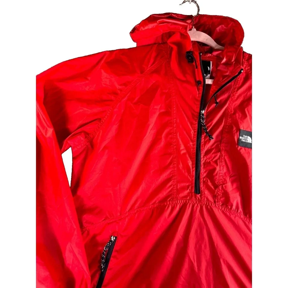 The North Face Windbreaker Jacket Mens S Red Half Zip Pockets Hooded Long Sleeve
